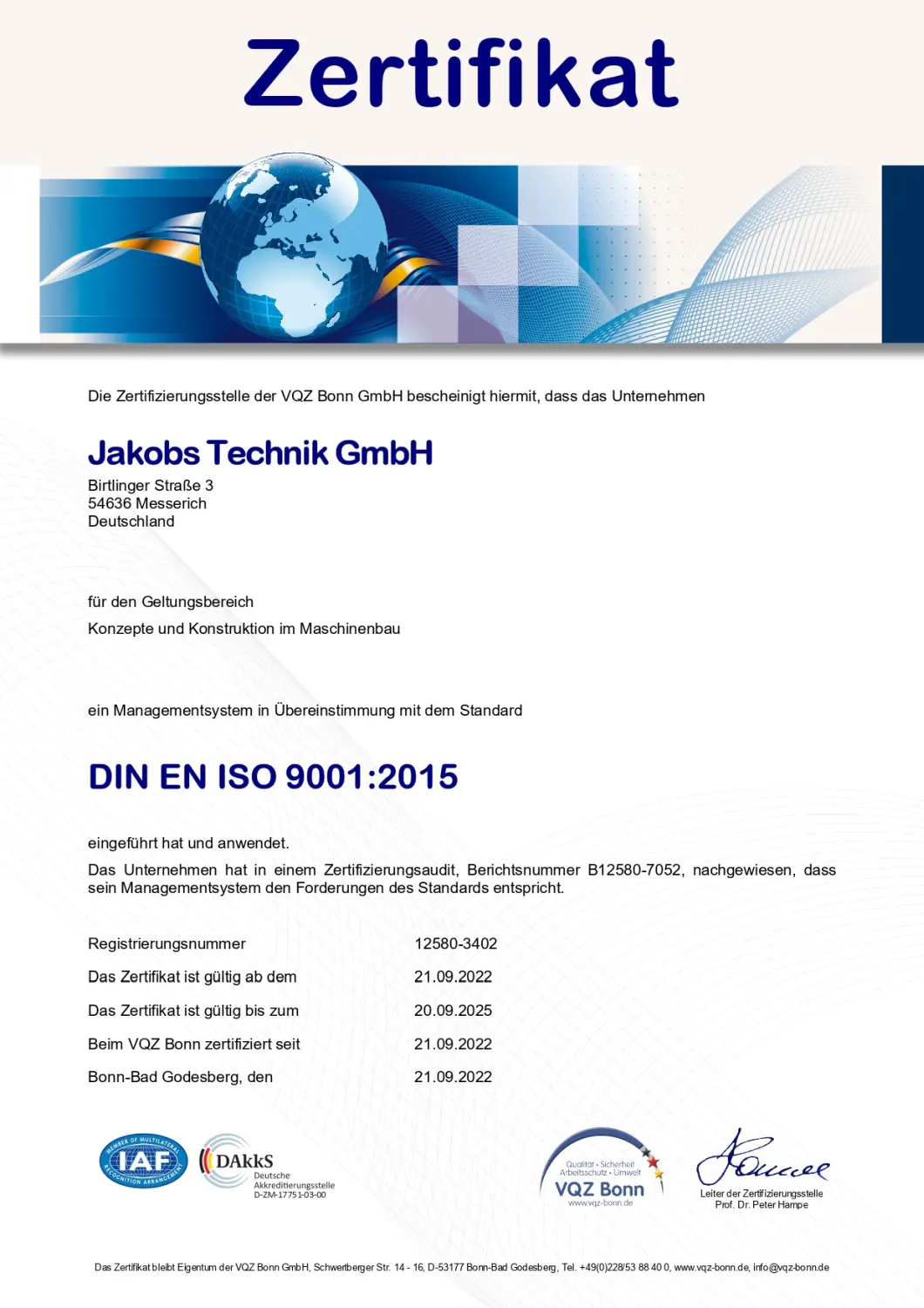 Jakobs Technik – Zertifikat